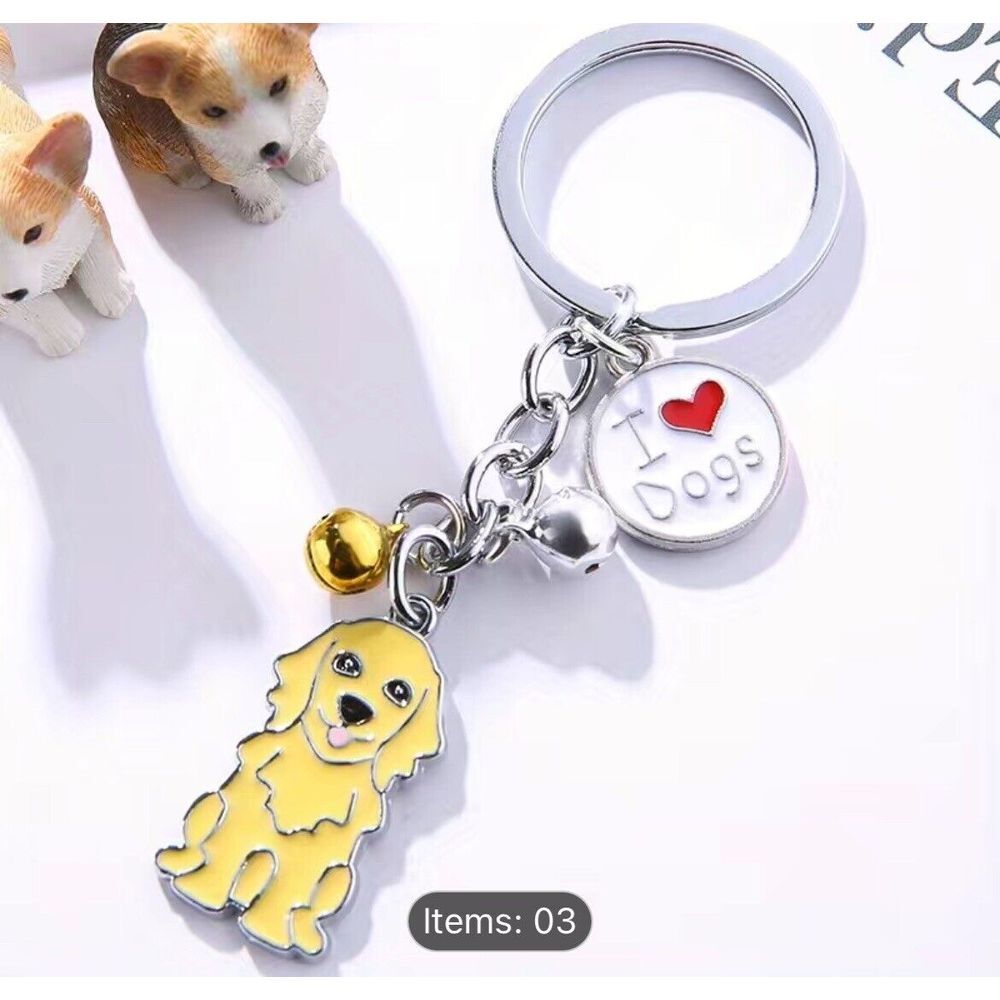 Golden Retriever Dog Keychain Bells Pawprint Puppy NWT